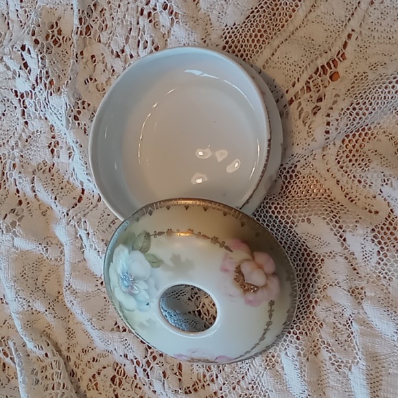 Antique Prov Saxe Porcelain 5 Piece Floral Hand-painted Vanity Set - Picture 5 of 16